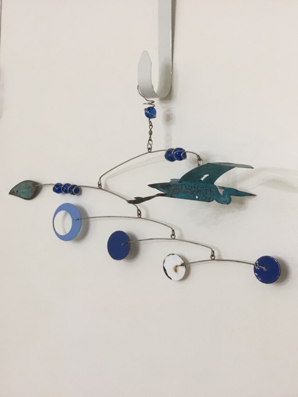 Mobile Hanging Kinetic Art  Decor Great Blue Heron Bird Patina